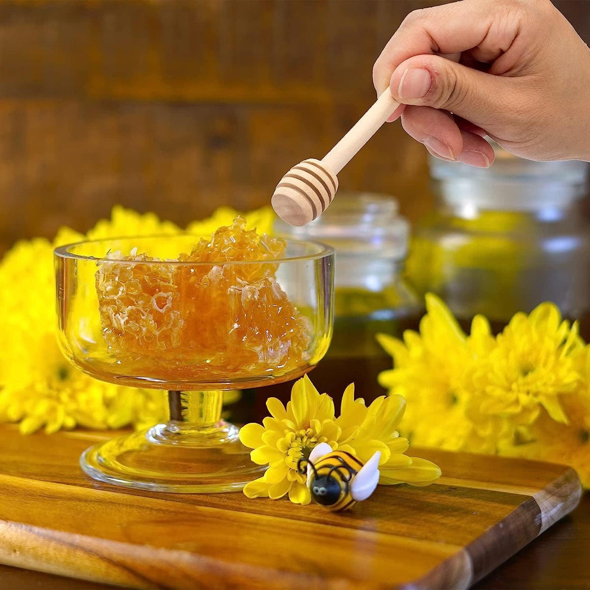 50Pcs 6 Inch Honey Dipper Sticks - Wooden Honey Dipper, 6 Inch Mini Honeycomb Stick, Honey Stirrer Stick for Honey Jar Dispense Drizzle Honey and Wedding Party Present