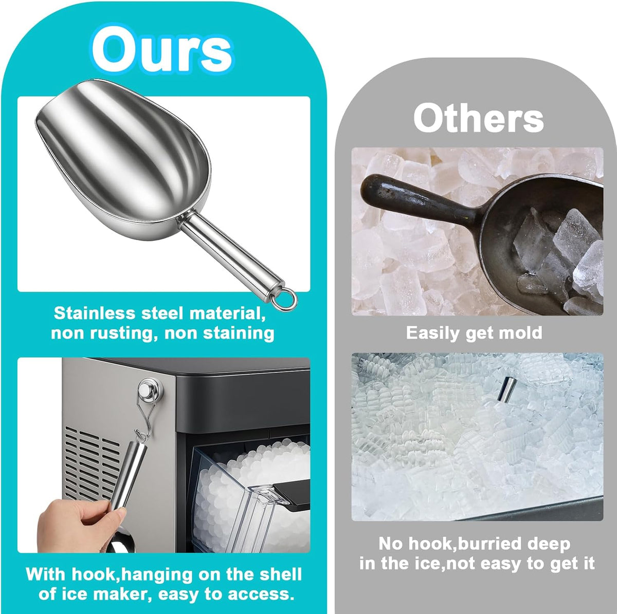 Stainless Steel Ice Scoop for Freezer with Magnetic Hook - Ice Scoop for GE Profile Opal 2.0 Nugget Ice Maker, for Kitchen Bar Party Accessories (3OZ)
