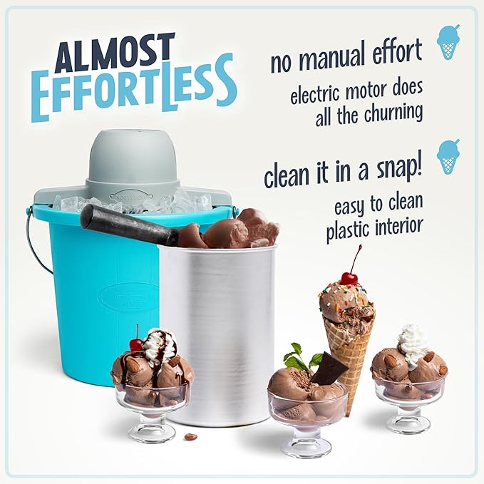 Nostalgia Electric Ice Cream Maker - Old Fashioned Soft Serve Ice Cream Machine Makes Frozen Yogurt or Gelato in Minutes - Fun Kitchen Appliance - Blue - 4 Quart