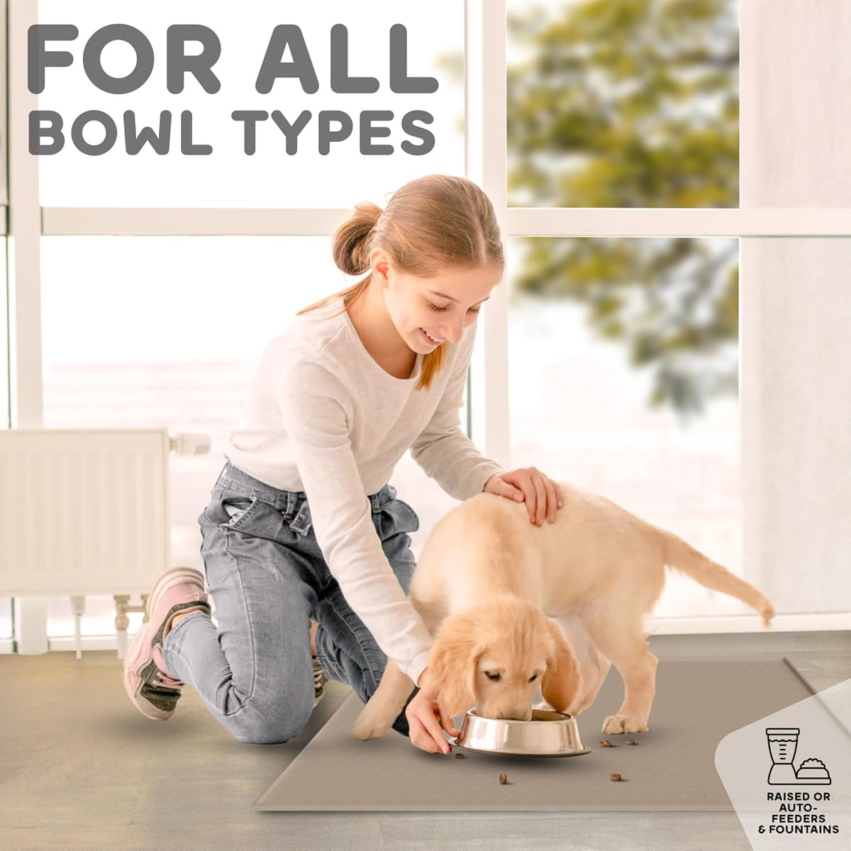 Dog Food Mat - 24x15 Raised Edges Dogs Mat for Food and Water Prevent Spill, Waterproof Cat Food Mats Protect Floors, Easy Clean Dog Bowl Mats for Food and Water, Silicone Pet Feeding Placemats