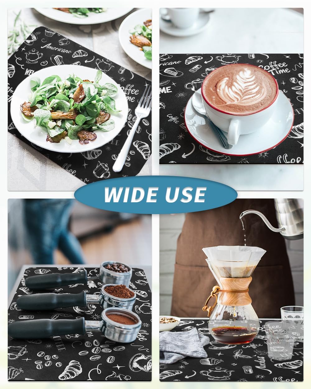 AMOAMI Coffee Mat Hide Stain Rubber Backed Absorbent Dish Drying Mat for Kitchen Counter - Fits Under Coffee Maker & Espresso Machine (16X24, Ink)