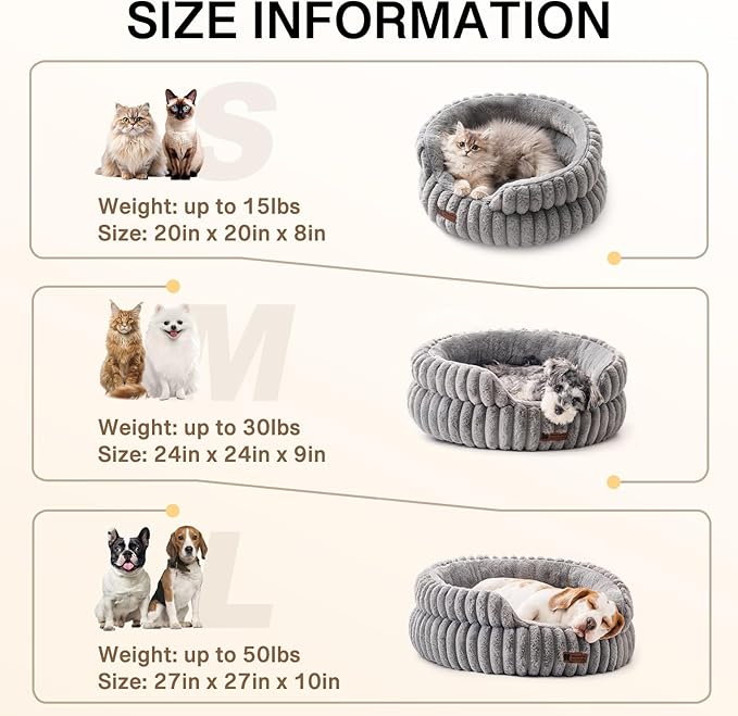 MEWOOFUN Dog Bed for Medium Dogs, Washable Large Cat Beds for Indoor Cats, Donut Pet Bed for Dogs and Cats with Anti-Slip Bottom (Grey, 27"x27"x10")