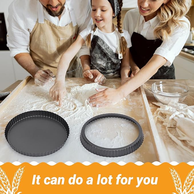 Beasea Tart Pan 10 Inch Removable Bottom, 2pcs 10 Inch Round Non Stick Pie Pans Carbon Steel Loose Base Bottom Tart Quiche Pie Tart Pans for Baking Fruit Cheese Tart Pie Desserts
