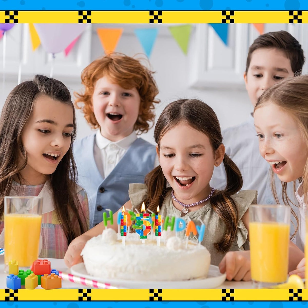 7 Pcs Building Block Themed Birthday Candles Set Building Blocks Number 5 Candle Cake Topper for Building Block Party Decoration Supplies (Number 5)