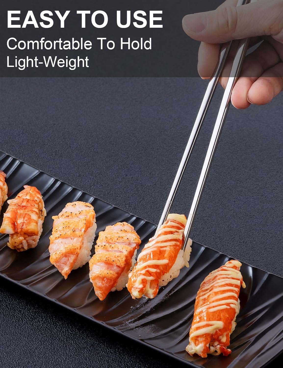 Metal Chopsticks Reusable 18/8 stainless steel Chopsticks 5 Pairs Modern Style Dishwasher Safe Lightweight Non-Slip Chop Sticks 9 1/4 Inches Present Set