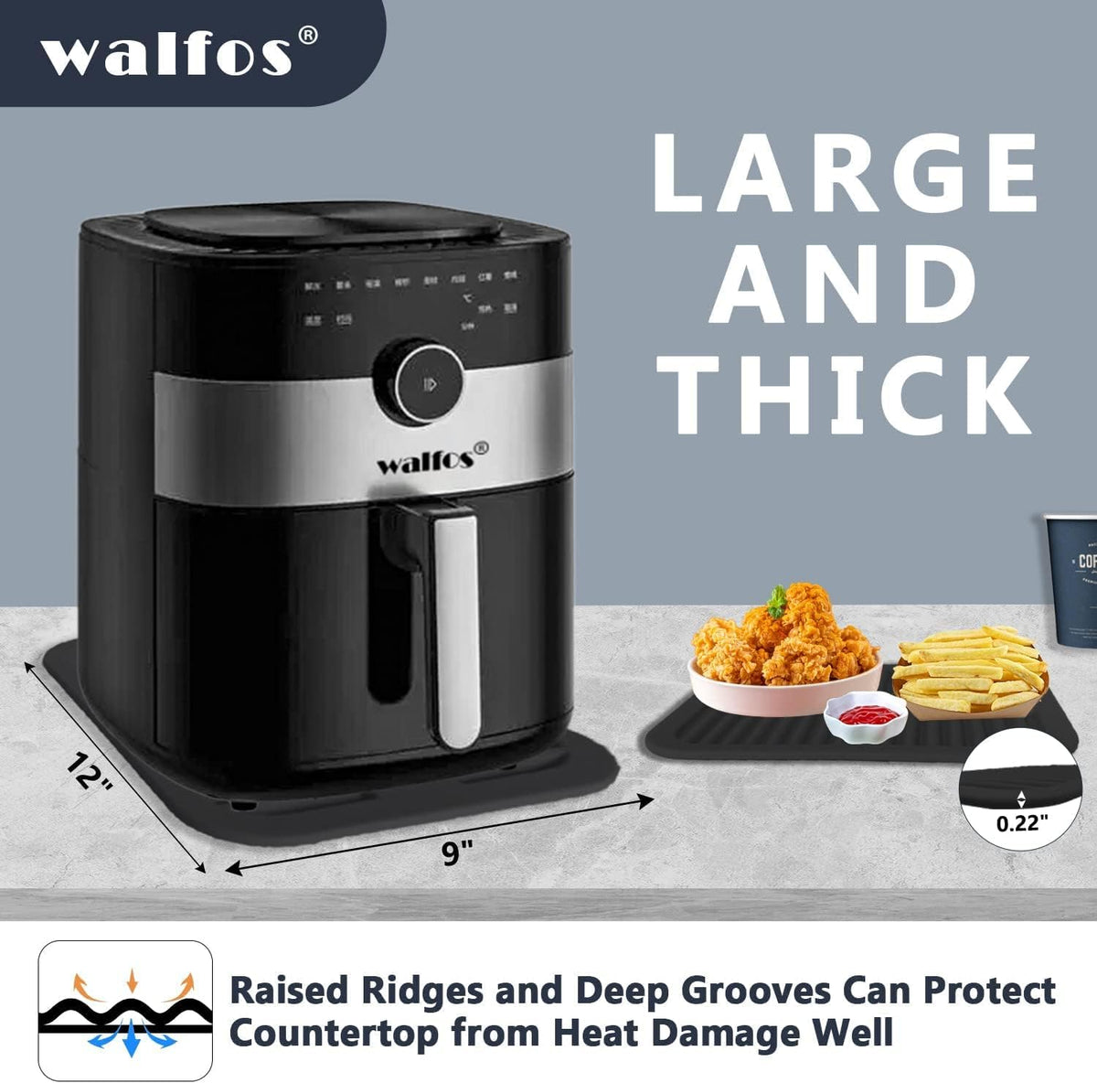 Walfos Silicone Trivets for Hot Pots and Pans - 446°F Heat Resistant Hot Pads for Kitchen Counter- 4 Pcs Multi-Purpose & Versatile Trivet Mat - Long-Lasting & Flexible Silicone Hot Pad(Black)