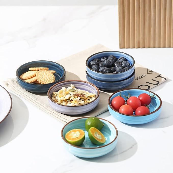 Selamica Ceramic 2.5 OZ Soy Sauce Dish Dipping Bowls Set of 6, 3.3 Inch Small Side Dish Pinch Bowls, Mini Bowls for Condiments, Ketchup, BBQ, Sushi, Gradient Blue