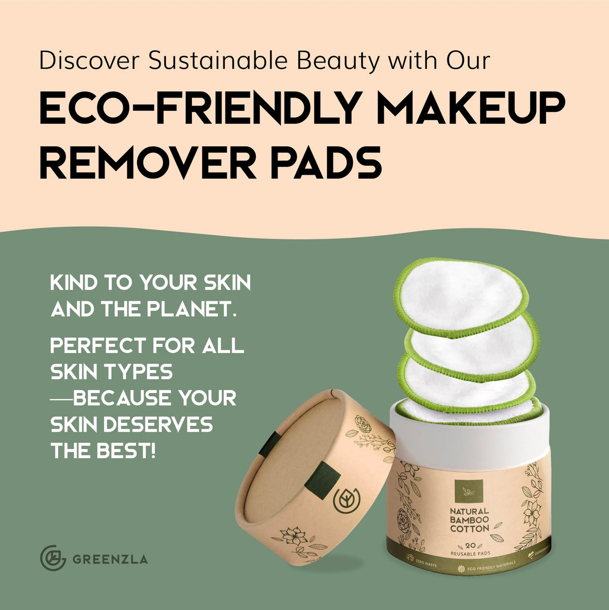 GREENZLA Reusable Makeup Remover Pads | 20 Pack | Bamboo Cotton Rounds
