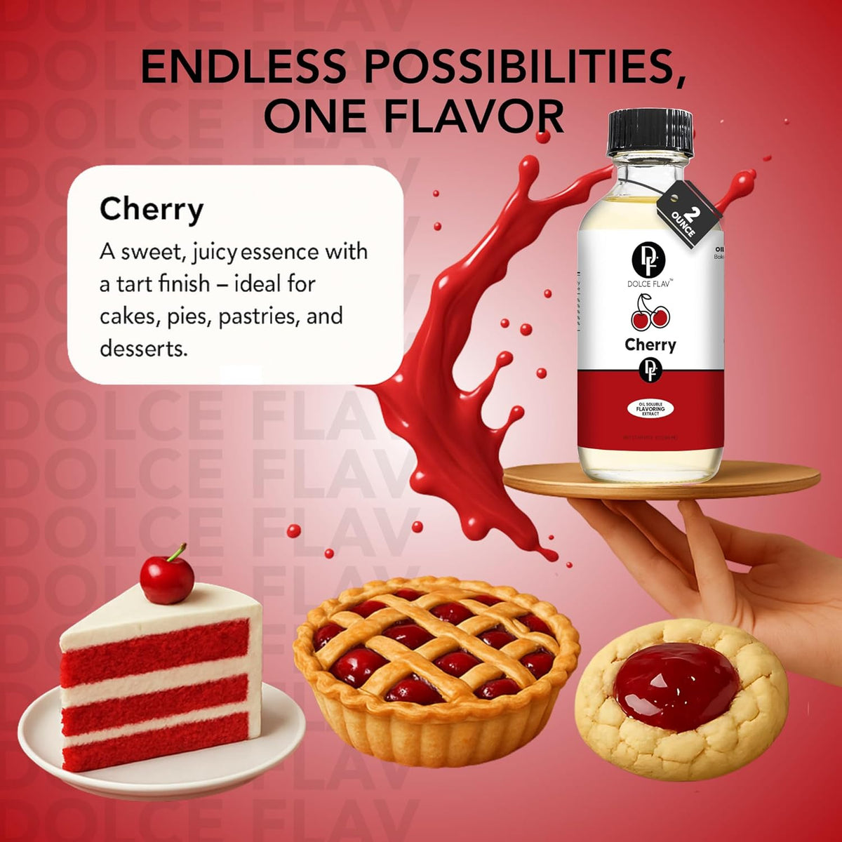 Dolce Flav Cherry Extract – 8 Ounce Oil-Soluble Kosher, Sugar-Free, Concentrated Fruity Flavor for Candy, Chocolates & Desserts, Includes Measured Dropper