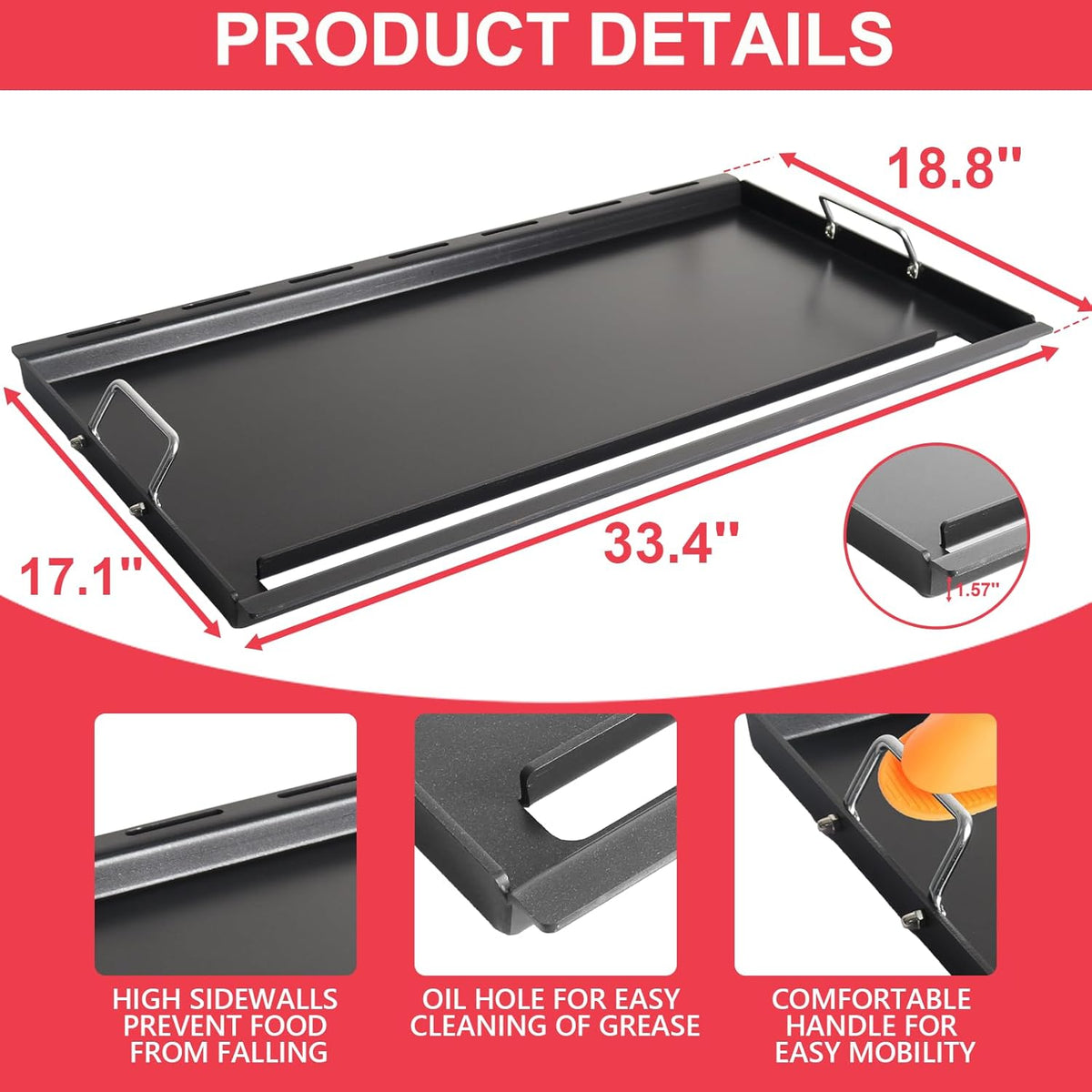 6789 Genesis II 400 Full Size Griddle Insert for Weber GS4 II 400 Series Grills Parts Genesis 2 E-410 S410 E-435 S-435 E-440 S-440 LX E/S-440 Flat Top Griddle with Handles, Carbon Steel for 66097