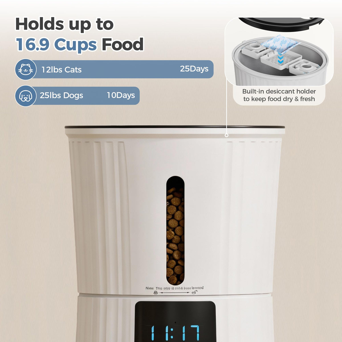 DUMOS 4L Automatic Cat Feeder, Dog Food Dispenser with APP Control, White