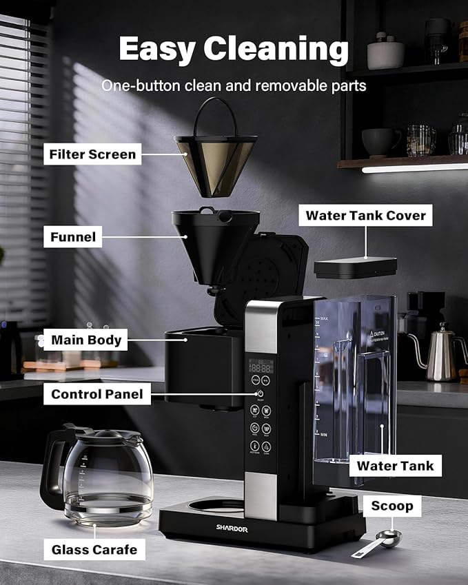 SHARDOR 10-Cup Coffee Maker, Programmable Drip Coffee Machine with 2–10 Cup Setting, Adjustable Keep-Warm Control, Removable 50oz Water Tank, Brew Strength Control & Brew Pause, Black
