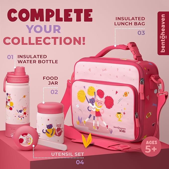 Bentoheaven Kids Travel Utensils with Case, Food-Grade Stainless Steel & BPA-Free Plastic, Travel Kid Cutlery Set, Dishwasher Safe Fork, Spoon & Case, Reusable Flatware, Silverware for Kids (Cats)