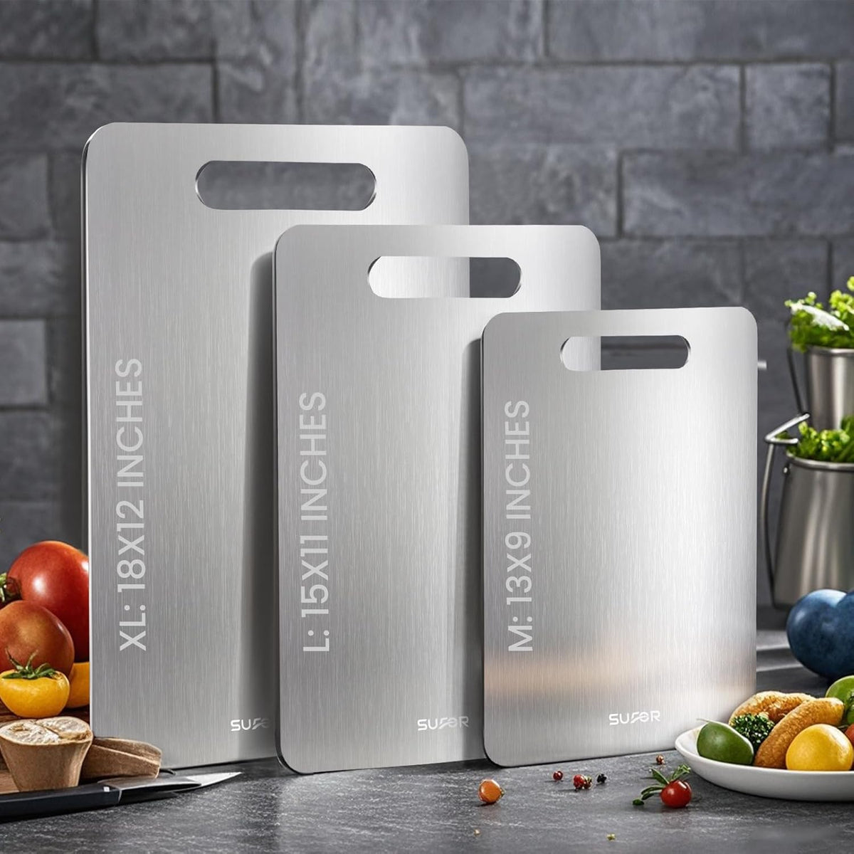 2 Pack Titanium Cutting Board,100% Pure Titanium Cutting Boards For Kitche,Easy to clean, Double-sided food-grade Cutting Board For Cutting Meats, Fruits And Vegetables,M+L