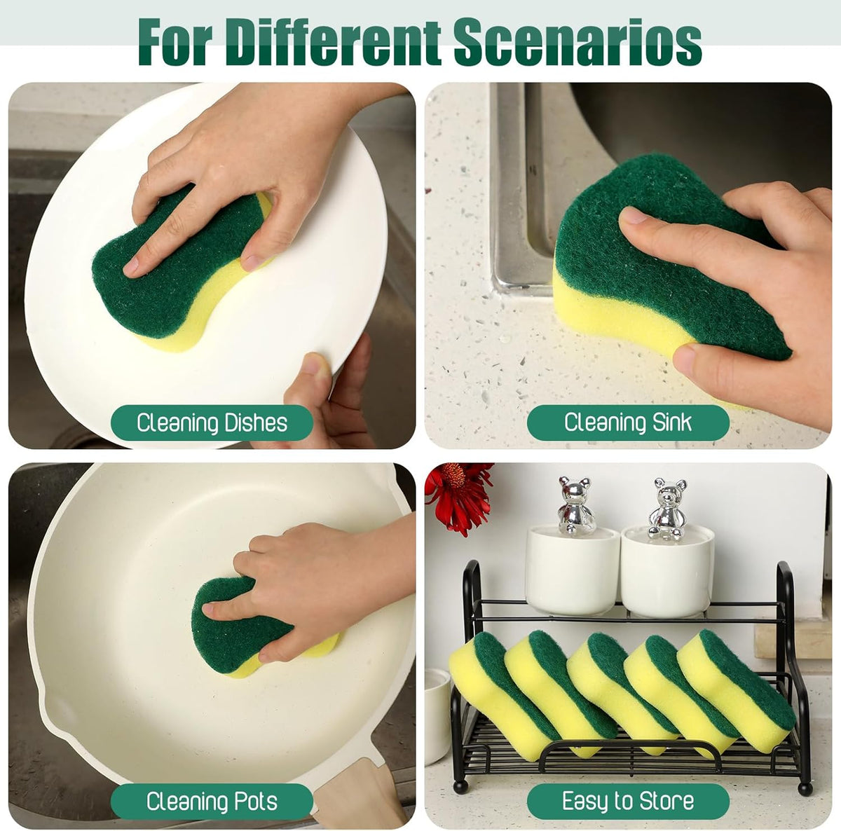 Tanlade 30 Pcs Individually Wrapped Sponges Kitchen Bulk Non Scratch Scouring Sponges for Dishes Household Cleaning Travel Apartments Hotel Car