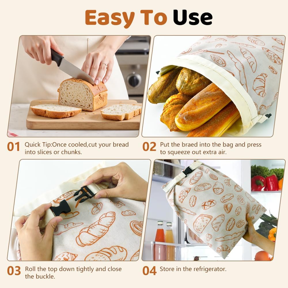 Bread Bags for Homemade bread,2 Pack Sourdough Bread Bags,Beeswax Bread Bags for Bourdough,Reusable Bread Storage