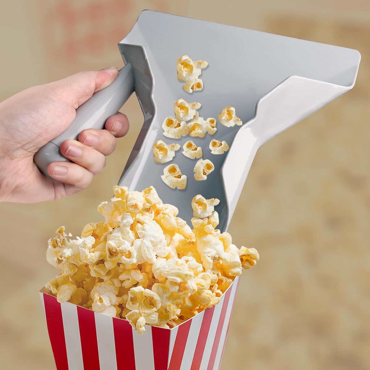 Polycarbonate French Fry Popcorn Scoop, Quick Fill Tool for Food Bags & Boxes, Multipurpose Utility Scooper for Bagger French Fries, Snacks, Desserts, Ice, Dry Goods(Right Handle)