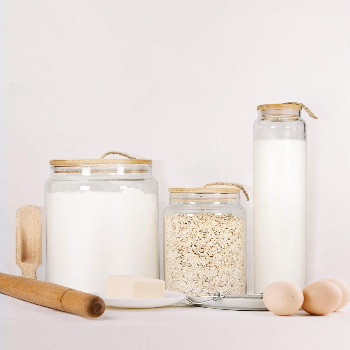 Urban Green Glass Jars with Airtight Lids, Airtight Glass Canisters with Locking Lids, (Bamboo-1Gal)