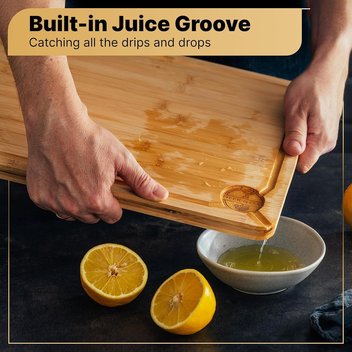Deer & Oak Premium Extra Large Bamboo Cutting Board - 17.3" x 11.8" x 0.8" Wooden Chopping Board for Meat and Vegetables, Pre-Oiled, Water Resistant, Knife Friendly