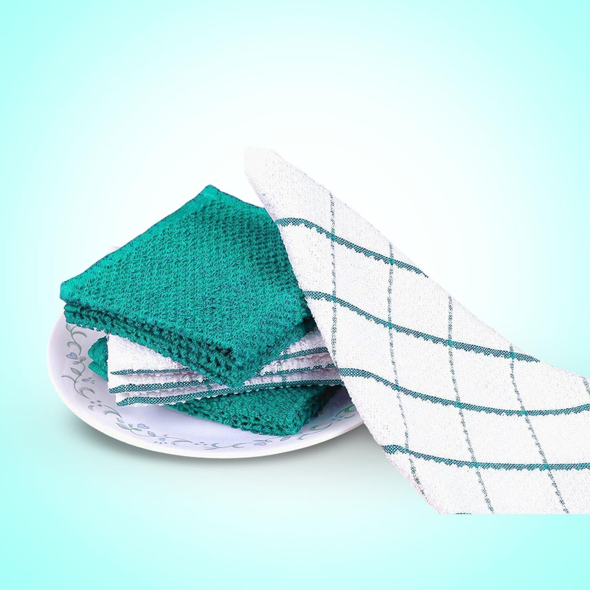 AMOUR INFINI Cotton Kitchen Dish Cloths Set of 8 – Highly Absorbent, Super Soft Premium Terry Cleaning Cloth (12"x12" Inch) Premium Dishcloths for Washing Dishes (Turquoise)