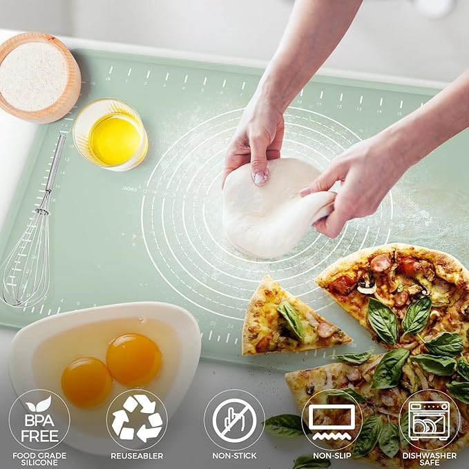 Silicone Baking Mat 32" x 24", Extra Thick Dough Rolling Mat with Measurements and Edge Heightening, Non-stick Food Grade Silicone Pastry Mat for for Pastry, Bread, Cookies, Pizza, Fondant, Pasta