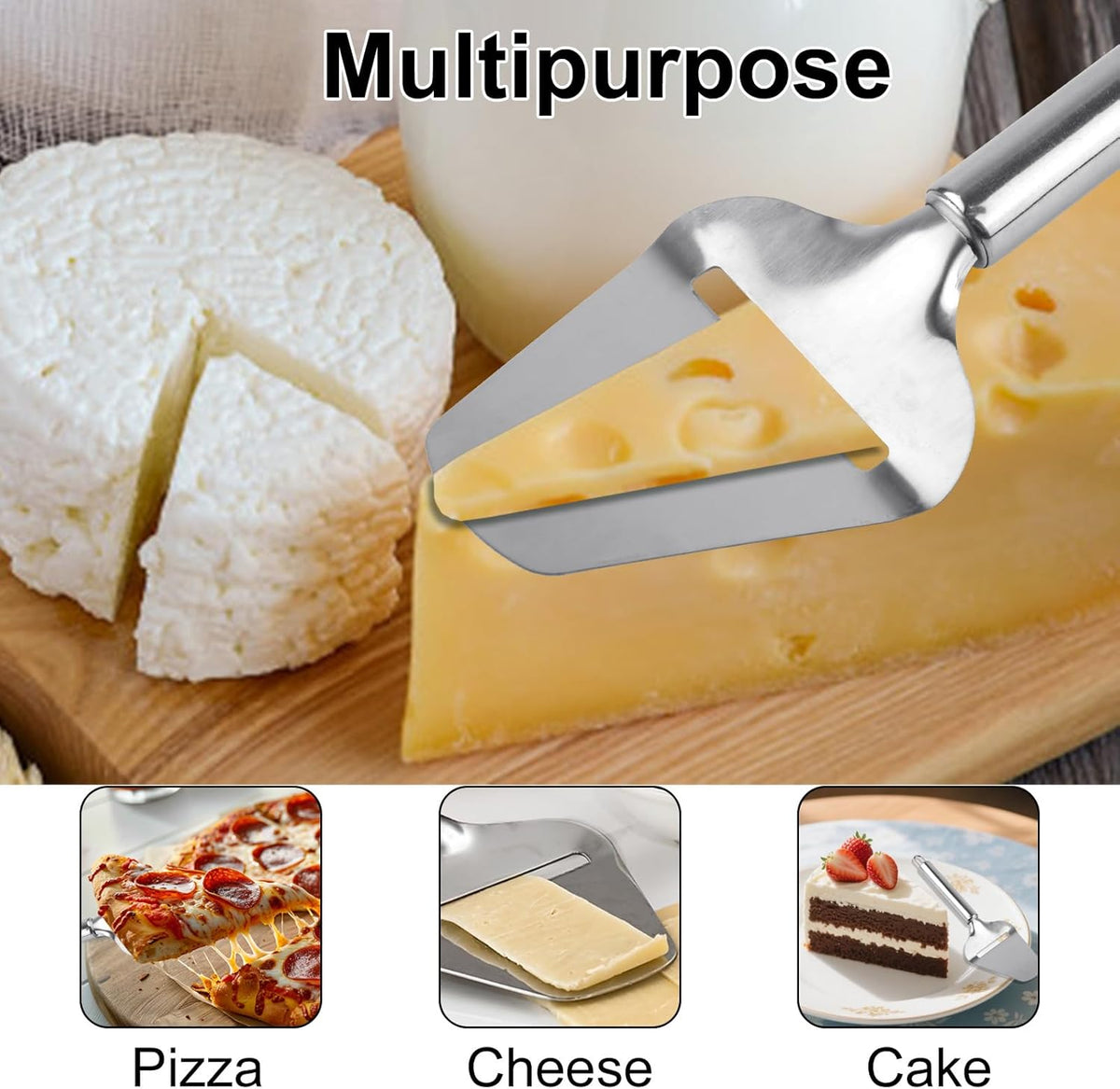 Stainless Steel Cheese Slicer for Block Cheese, Handheld Butter Cutter Shaver Multi-Functional Kitchen Tool for Hard and Semi-Hard Non-Stick Cheeses Grater, Vegetables, Cactus Peeler