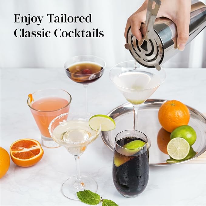 X Home Cocktail Shaker Set, Professional 4-Piece Bartender Kit with Boston Shaker, Hawthorne Strainer, Double Measuring Cocktail Jigger, and 10-inch Mixing Spoon, Bartender's Choice