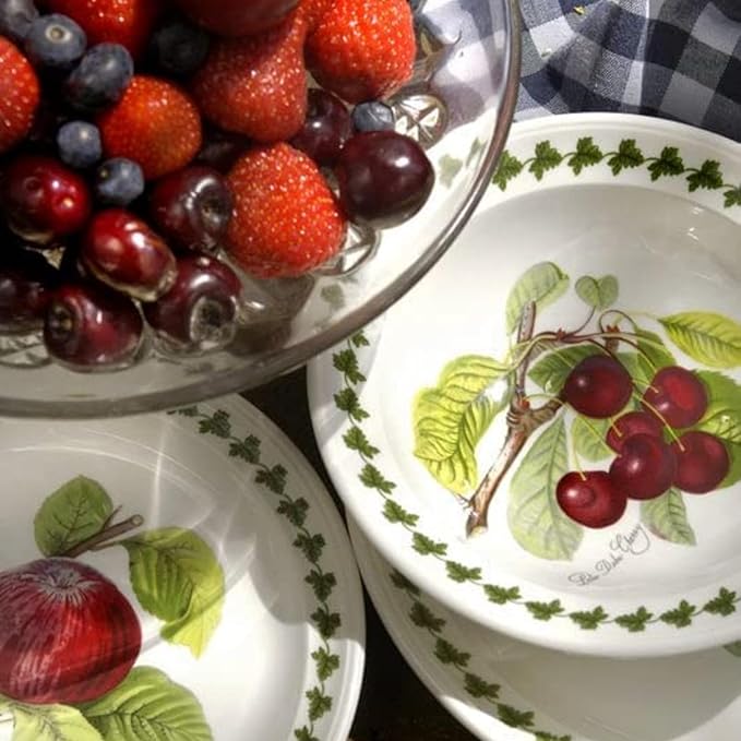 Portmeirion Pomona Collection 6.5" Bowl | Set of 6 | Assorted Fruit Motifs | Made of Fine Earthenware | Dishwasher and Microwave Safe | Made in England