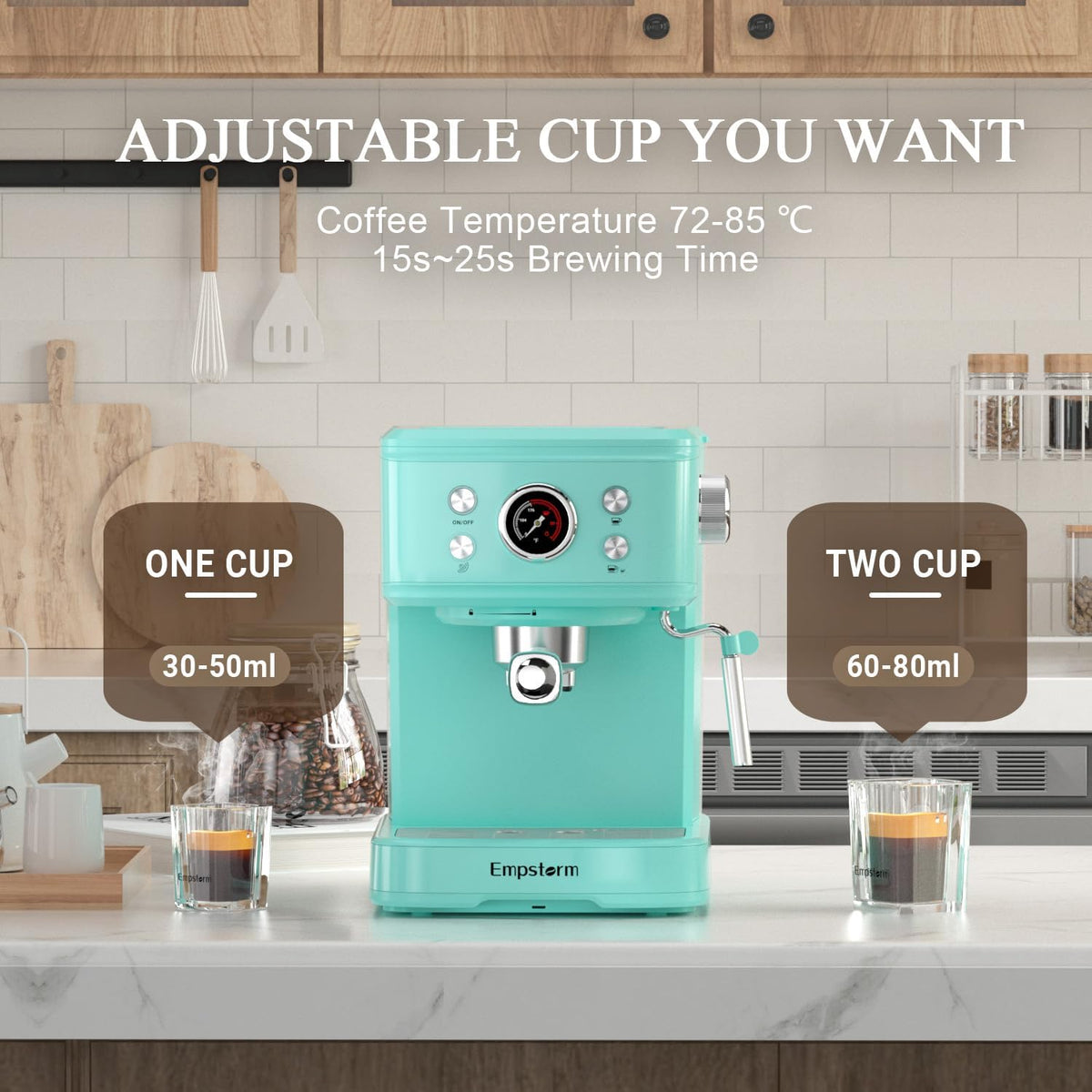 Espresso Machine Latte Coffee Makers 20 Bar, 2 IN 1 Professional Cappuccino Machine and Milk Frother Steam Wand Compatible for NS Original Capsules for Home Brewing - Blue
