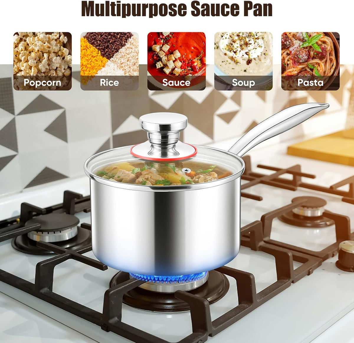 E-far Stainless Steel Saucepan Set - 1Qt & 2 Qt, Triply Sauce Pan Pot with Lid for Cooking Pasta Warming Milk Boiling Water, Small Metal Cookware for Kitchen, Induction Ready & Heavy Duty