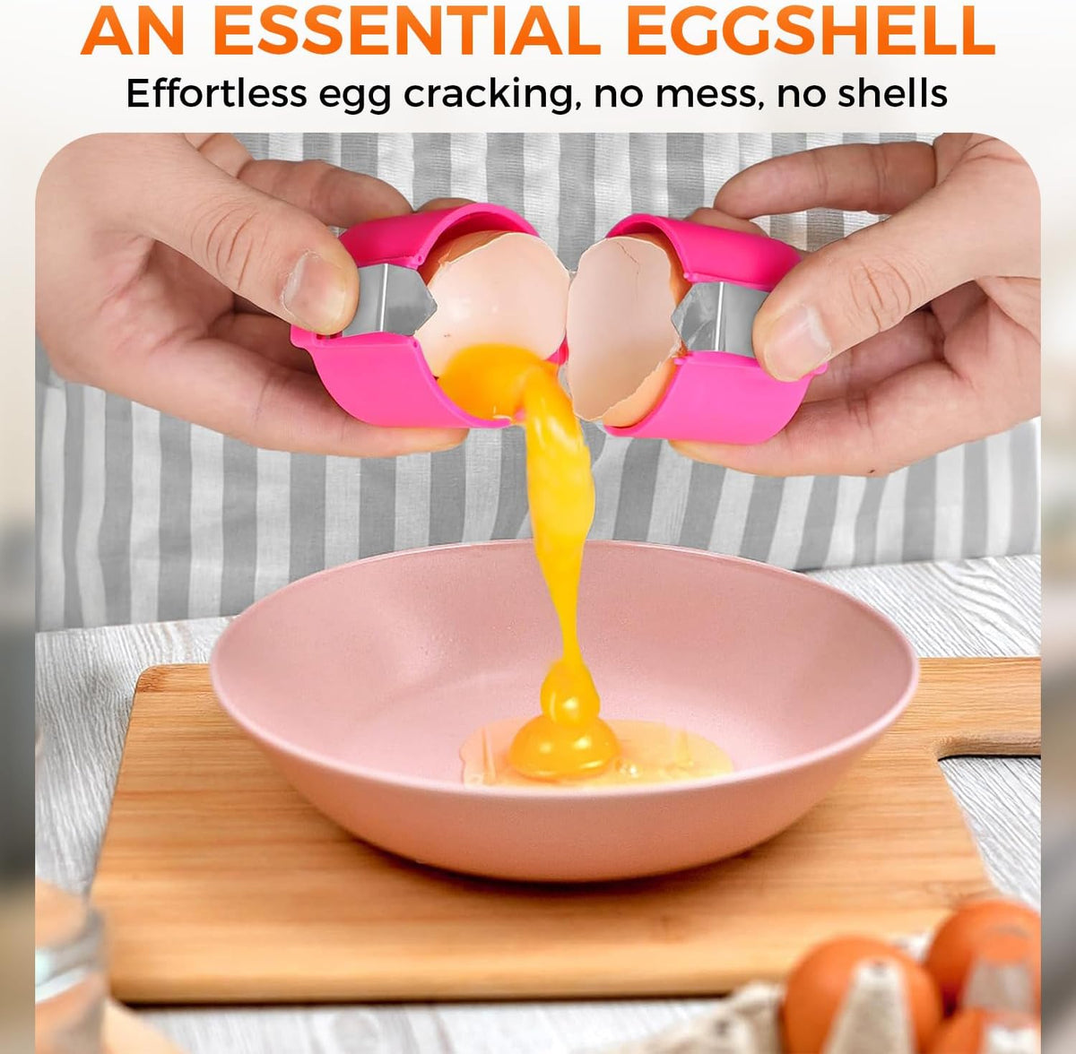 Egg Cracker Tool | Easy Shell Egg Opener | Handheld Egg Seperator Tool | Perfect for Baking, Scrambled Eggs & Omelets – No Mess, No Shell Pieces (Yellow/Pink/Orange - 3 Pack)