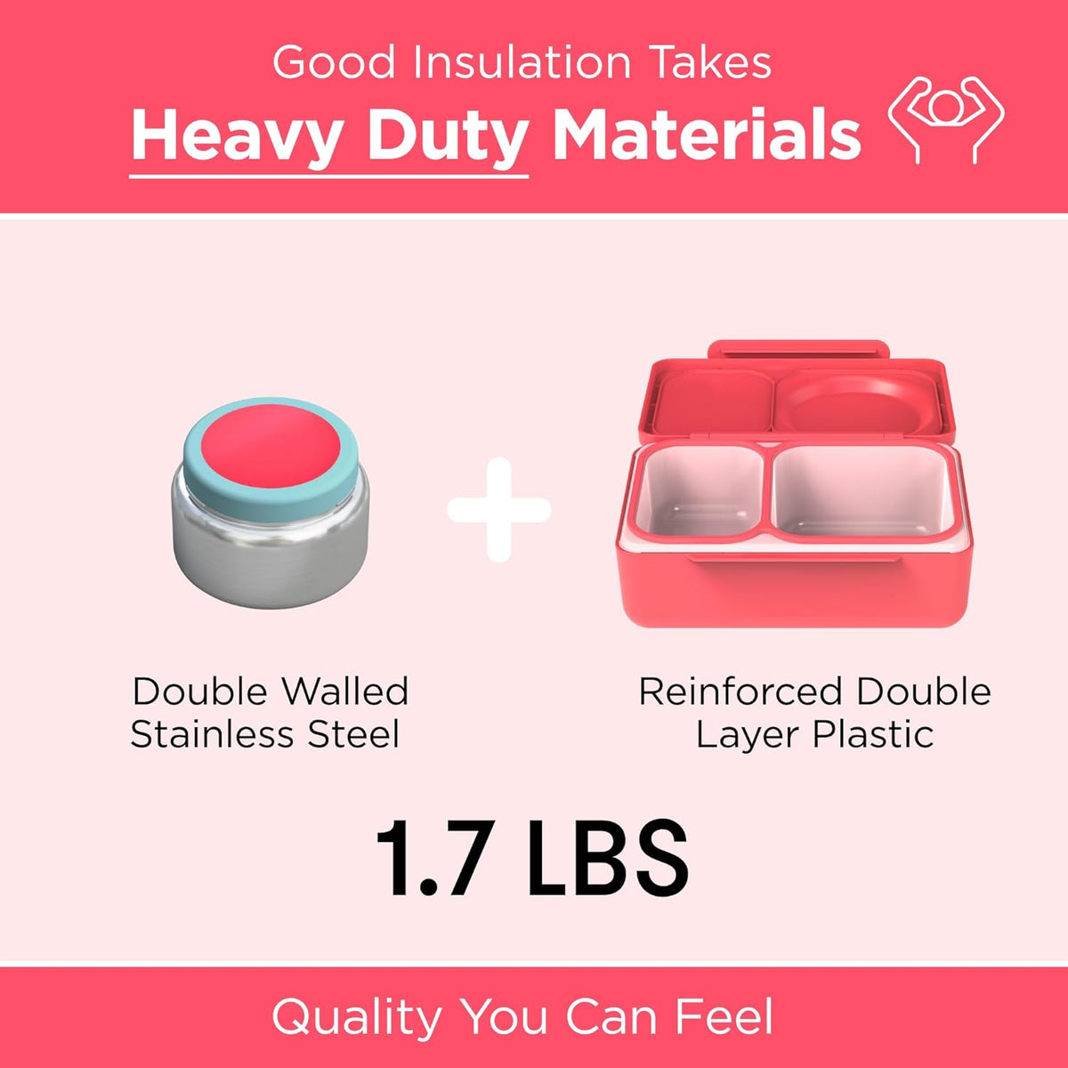 Omie OmieBox UP bento Box for Kids | Insulated Lunch Box | Leak Proof Vacuum Insulated Thermal Food jar | Cooler ice Pack | 2 Compartments (Cherry Pink)