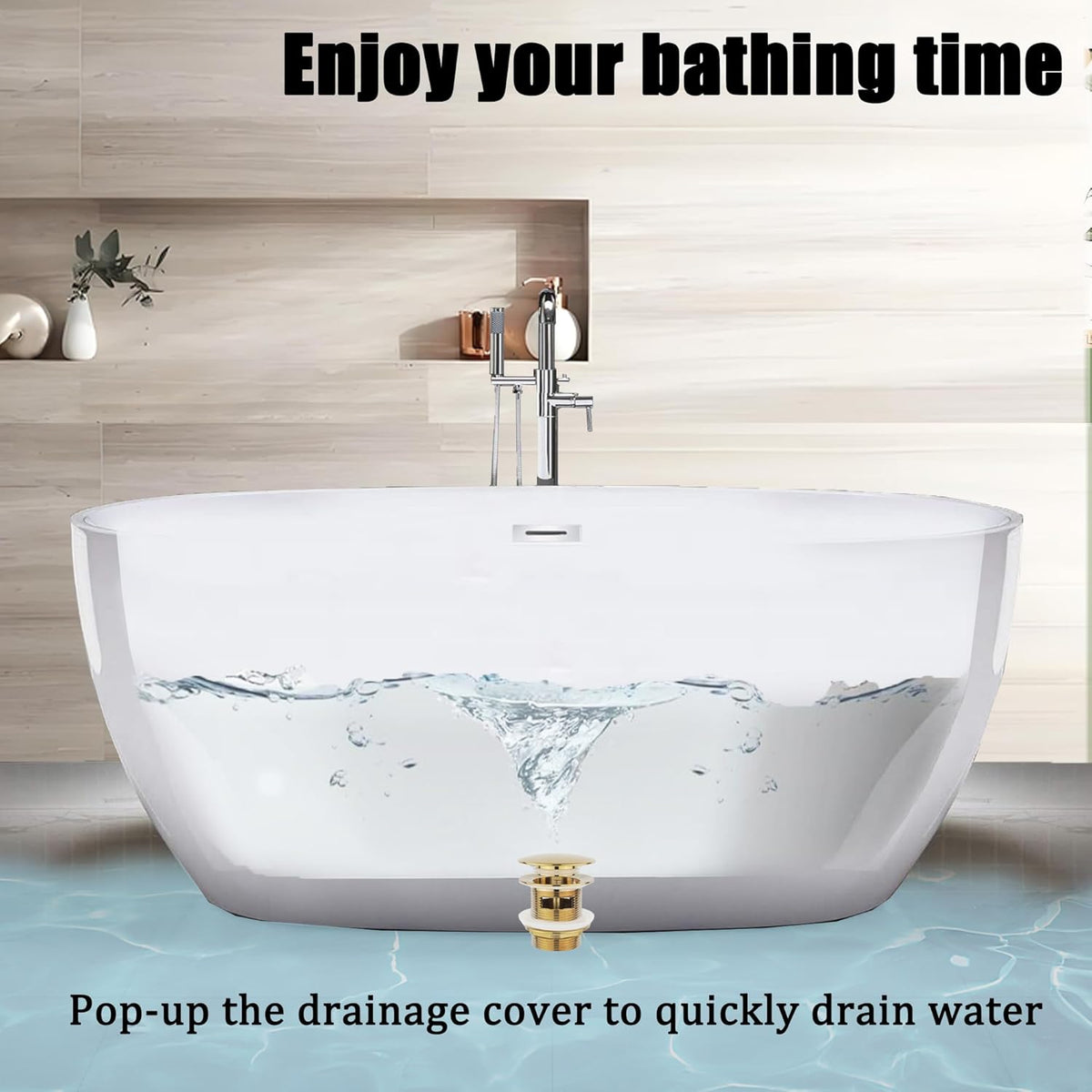 Fits Freestanding Tub Drains with Removable Pop-Up Freestanding Tub Drain Stopper, Compatible with Freestanding Tub Drain Rough-in Kit (Also Comes with a Replacement Pop-Up Bolt) (Gold)