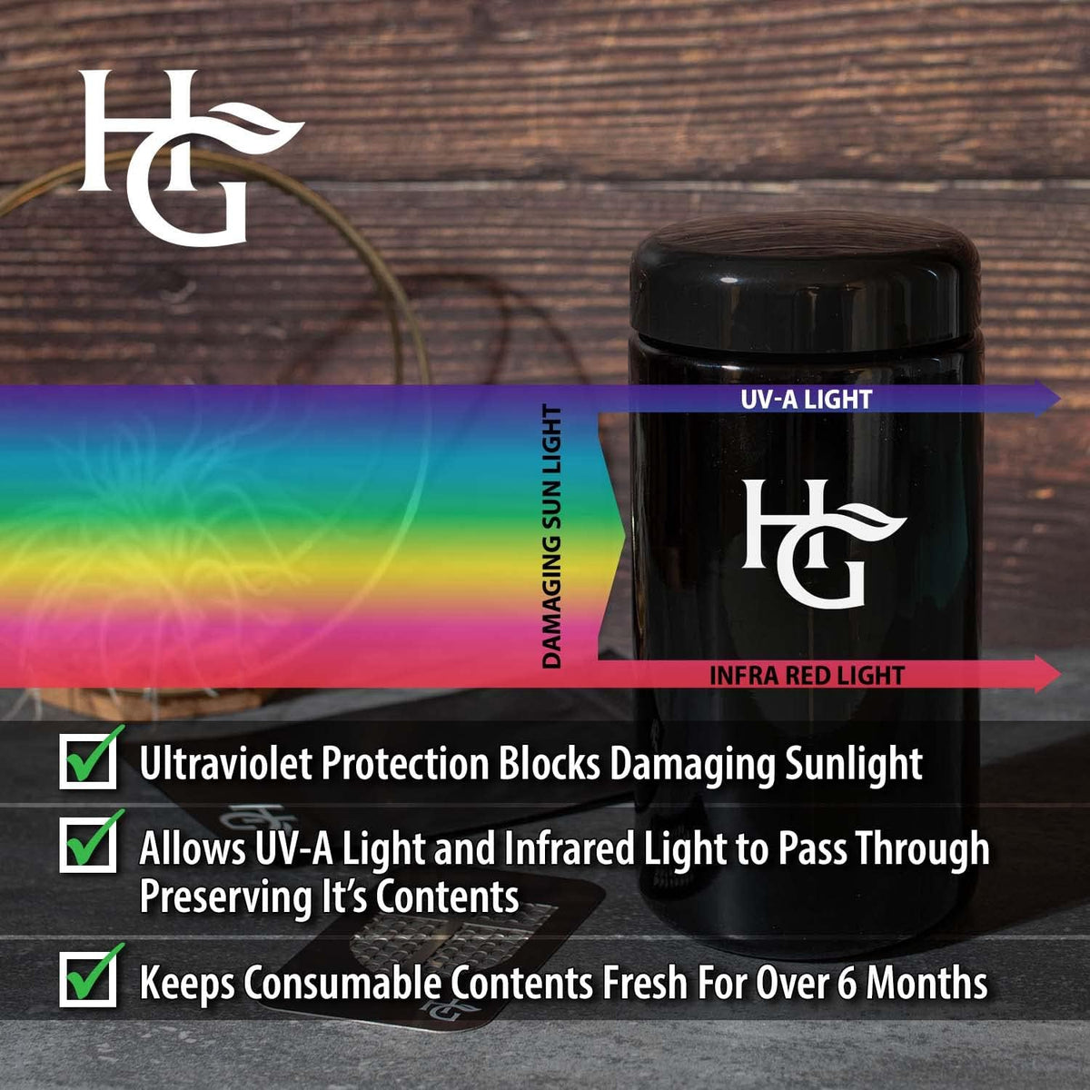 Herb Guard - 2 Oz Airtight Ultraviolet Jar (1 Liter) Keeps Herbs Fresh for Months