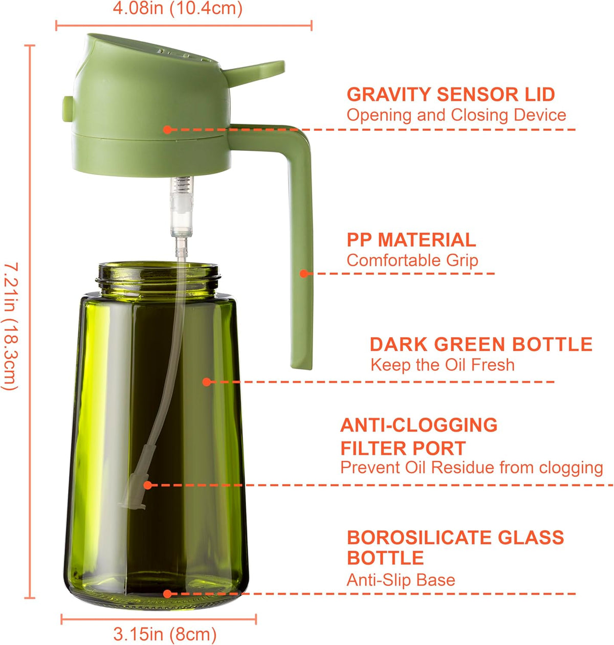 CXINYI - 16oz/470ml Olive Oil Dispenser for Kitchen with Stickers - 2 in 1 Olive Oil Sprayer for Cooking, Air Fryer, and Salad, Black&Green (Light-Proof Kitchen Gadget)
