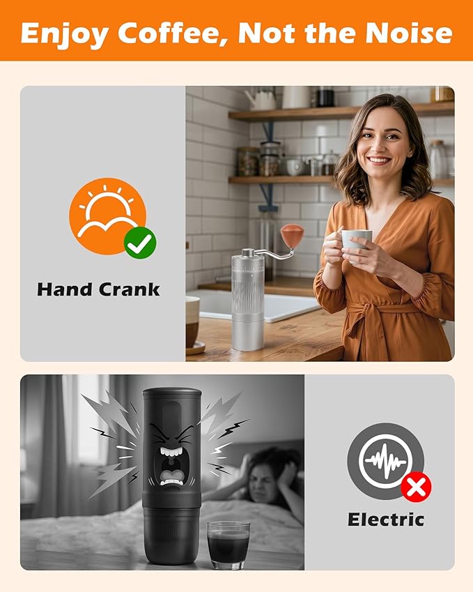 Manual Coffee Grinder with Stainless Steel Burr - 22g Capacity Handheld Mill for Espresso, with 55 Adjustable Settings & Quiet -Extra Fine - Portable Coffee Bean Grinder for Home use