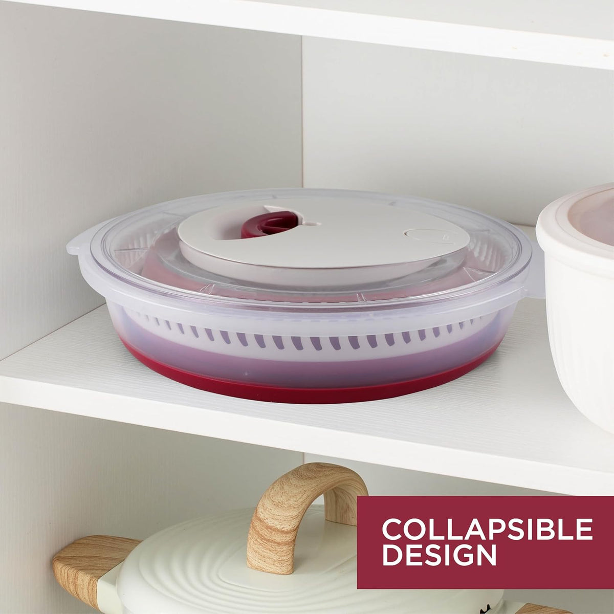 COOK WITH COLOR Collapsible Salad Spinner - 4 QT Space Saving Lettuce Dryer with Folding Collapsible Colander Great for Washing and Drying Fruit and Vegetables (Rose)