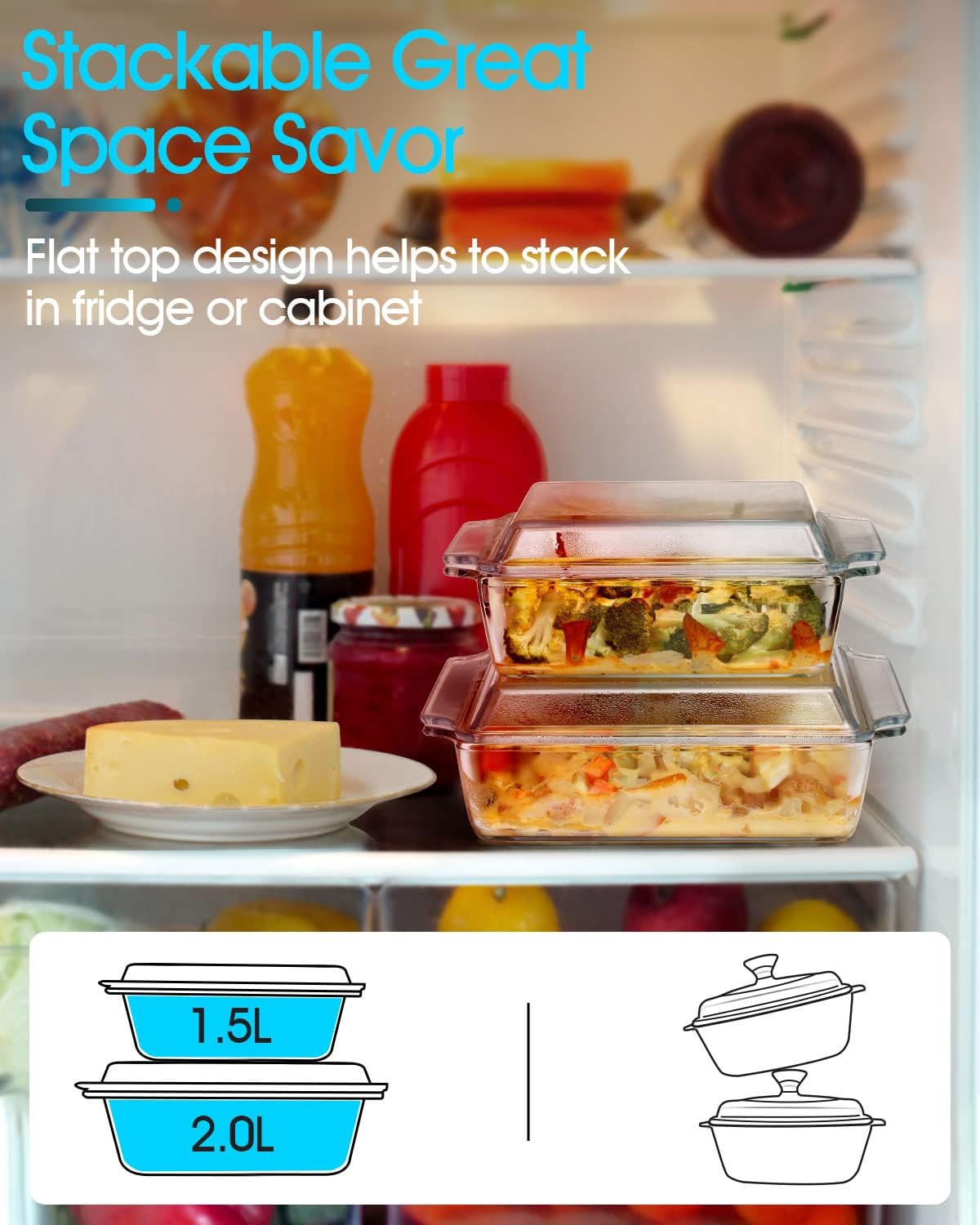 NUTRIUPS 8.5in x 8.5in Square Baking Dish Pans Glass Bakeware Glass Microwave Casserole Dish with Lid and Handles Microwave, Dishwasher, and Oven Safe Cookware