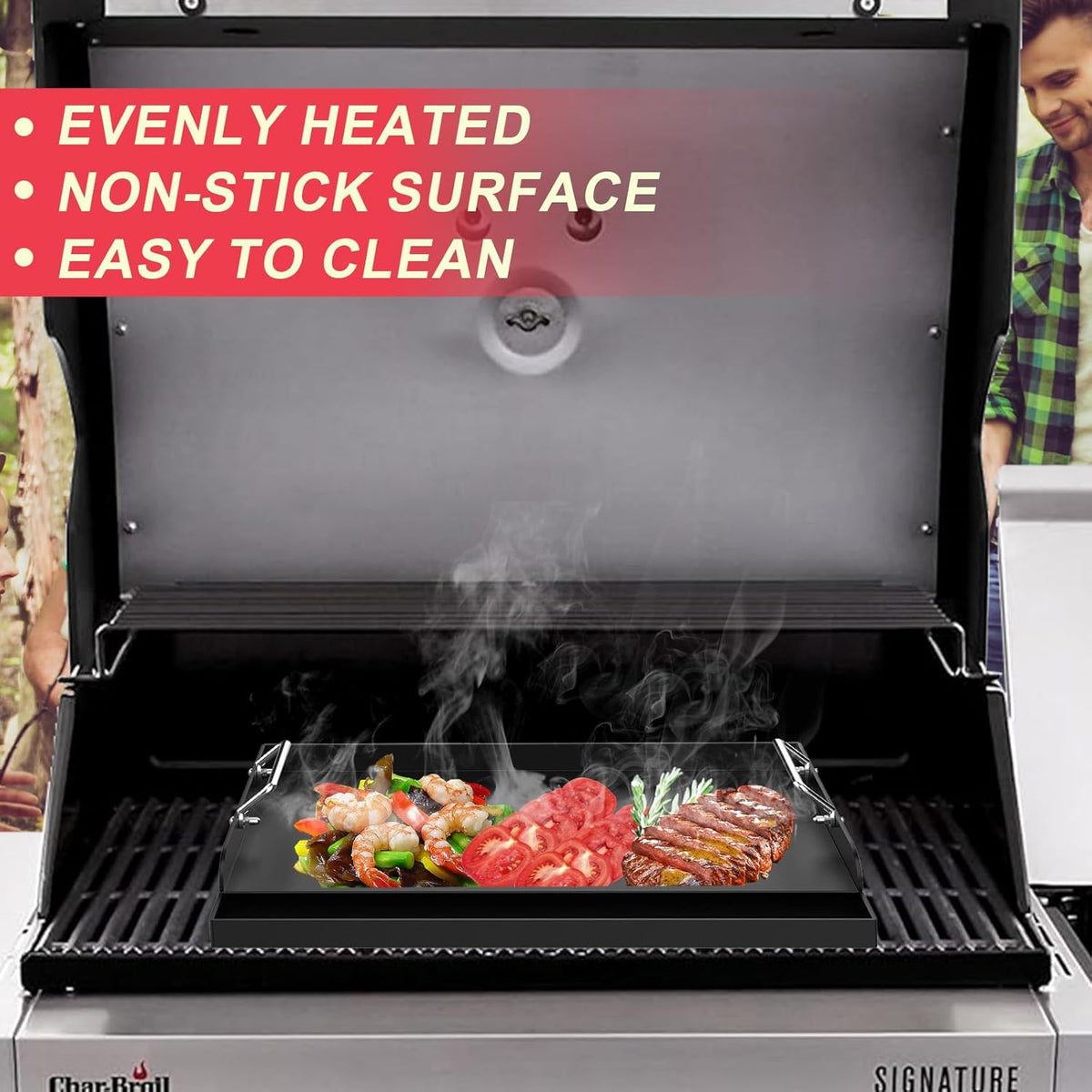 DcYourHome Universal Griddle Insert for Gas Grill/Gas Stove, Nonstick Carbon Steel Flat Top Griddle Plate for Camp Chef, Nexgrill, Kenmore Etc. All Gas Grills, Flat Top for Stove 4 Burner 17" x 13"