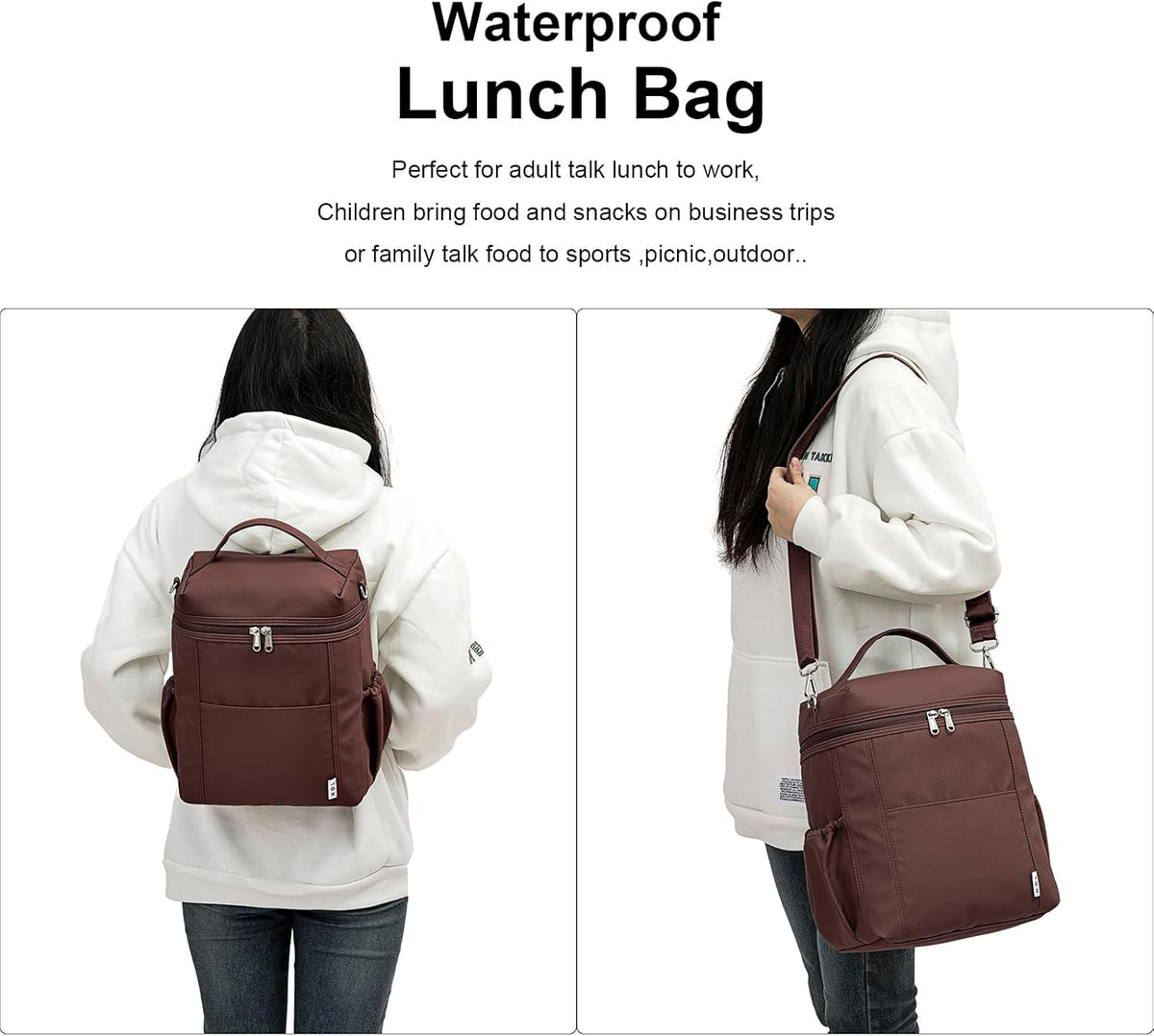 NOL Natural Organic Lifestyle Insulated Lunch Bags for Women Cooler Bag Lightweight Nylon Waterproof Lunch Box For Work (Coffee, Large)