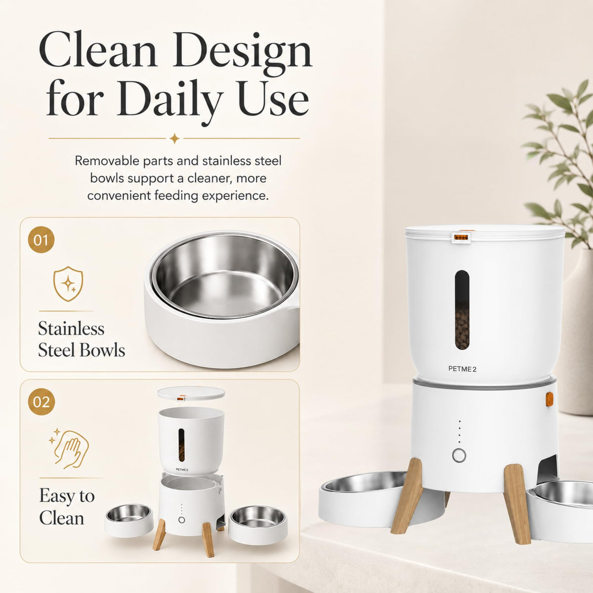PETME2 Dual Bowl Automatic Cat Feeder - 5L WiFi Smart Elevated Cat Feeding Station with App Control, Voice Recording, Dual Power Options, Stainless Steel Cat Bowls & Anti-Jam Technology for Small Dogs