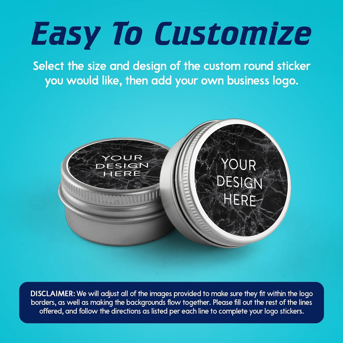 100 Custom Vinyl Stickers - Upload Your own Image, Text, Design, Logo - Personalized Logo Labels for Handmade, Packaging, Bottle, Jars, Candle, Brand Stickers (Black Marble, 1x1)