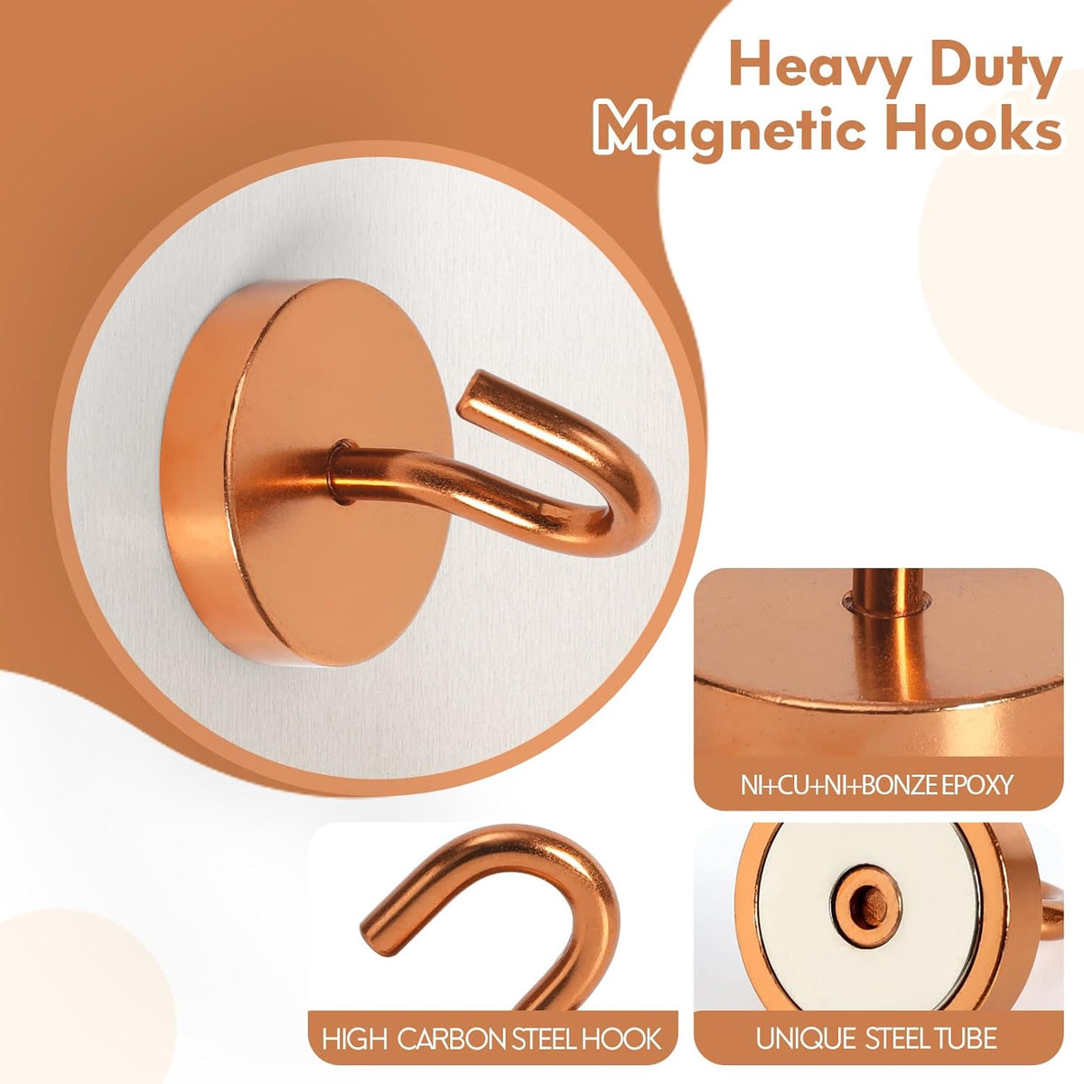 Neosmuk Magnetic Hooks, Cruise Ship Essentials, 120lb+ Heavy Duty Magnetic Hooks for Cruise Cabins, Refrigerator, Grill, Hanging, and Travel | Extra Strong Must-Haves Magnet Hook,Bronze, Pack of 10