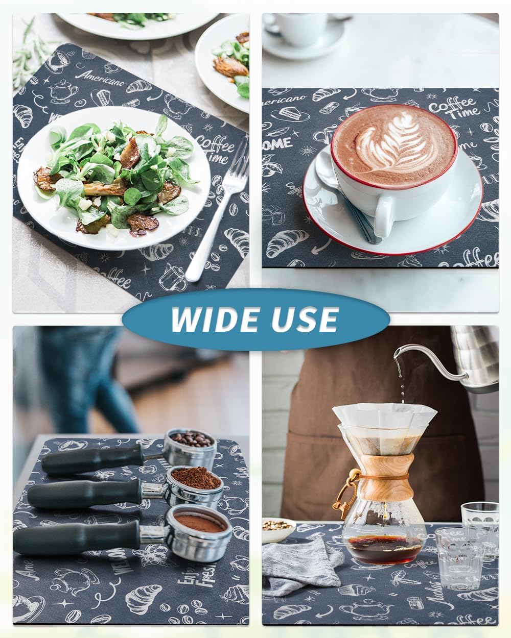 AMOAMI Coffee Mat Hide Stain Rubber Backed Absorbent Dish Drying Mat for Kitchen Counter - Fits Under Coffee Maker & Espresso Machine (12x19,DUST BLUE)