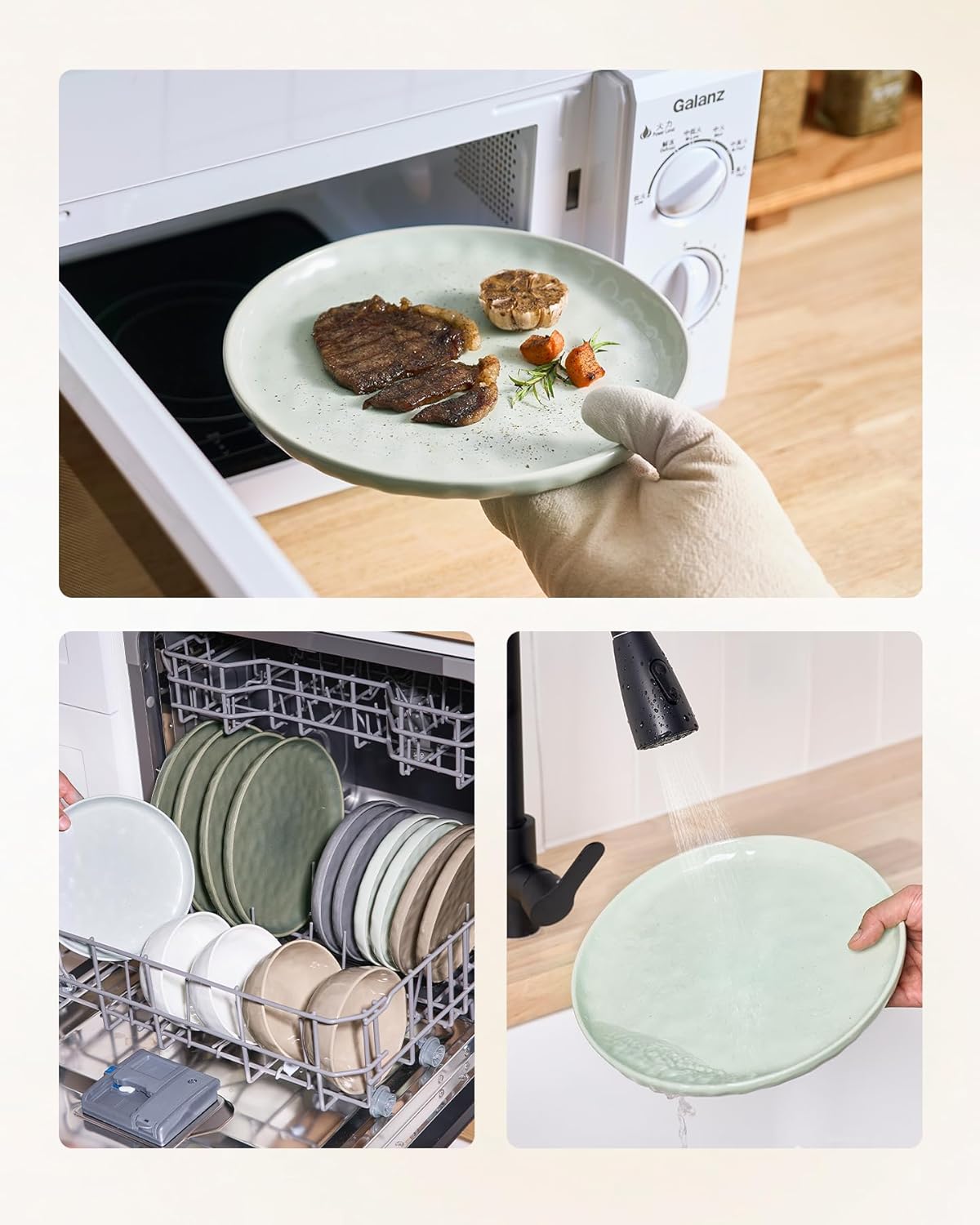 Famiware Mars Plates and Bowls Set, 12 Pieces Dinnerware Sets, Dishes Set for 4, Light Green