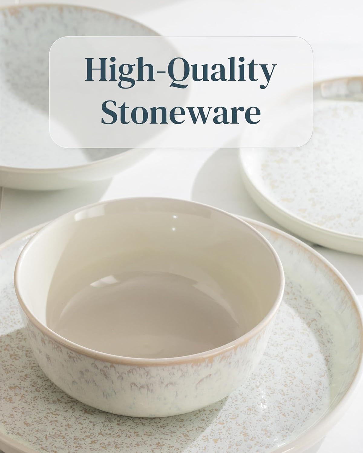 Stoneware dinnerware set 4 persons 12 pcs - Mediterranean dinnerware set, dishwasher, microwave and scratch resistant - bowl and plate set - dinnerware Pure Living Light Beige…