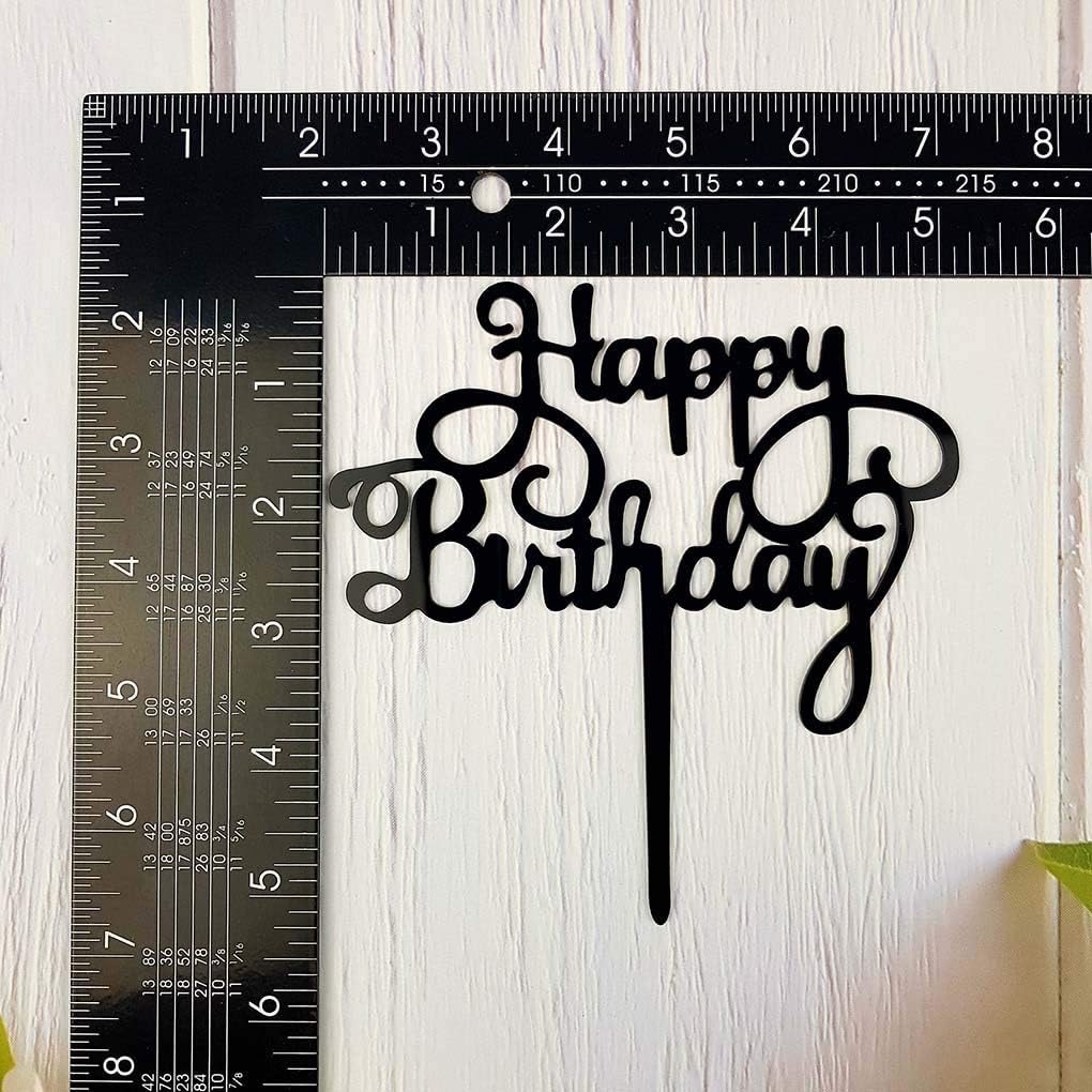 Happy Birthday Cake Topper for Birthday Party Decorations - Black Acrylic