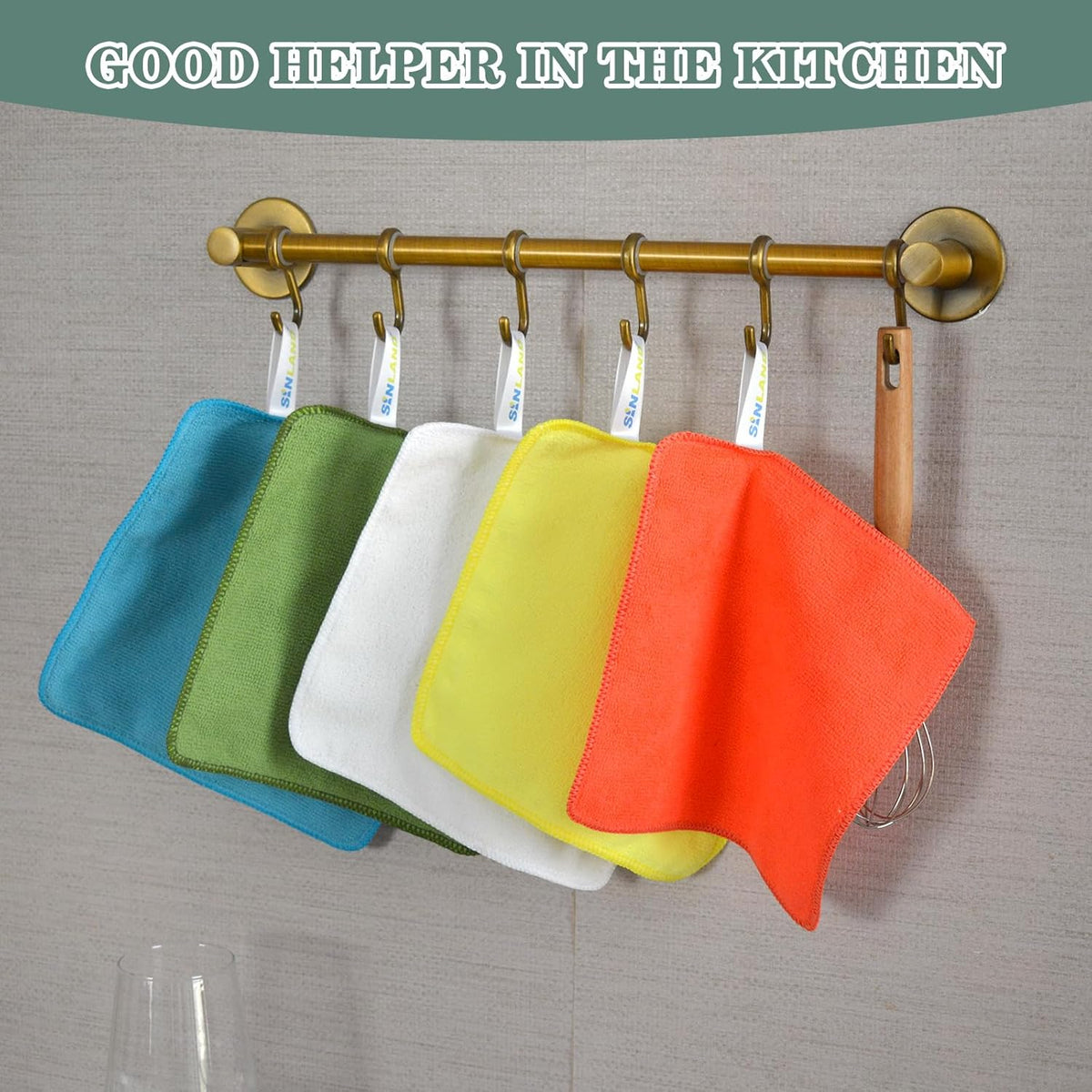 SINLAND Microfiber Dish Cloth for Washing Dishes Dish Rags Best Kitchen Washcloth Cleaning Cloths with Poly Scour Side 5 Color Assorted 7.87inchx7.87inch 20pack