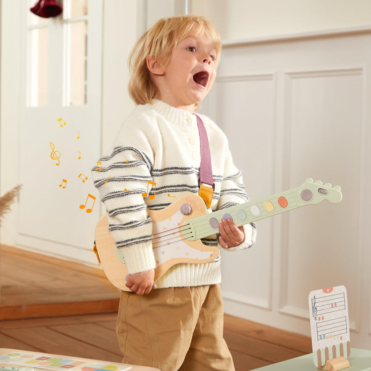 FReniland Electric Guitar Toy for Kids – Rock Style Musical Guitar with Real Strings, Pressable Buttons & Sound Effects, Musical Instrument for Toddlers Boys Girls Ages 3–6