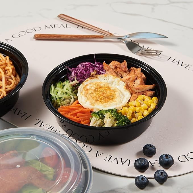 CIAO! 24oz Heavy Weight Injection Molded Microwavable Black Round Food Container with Lid (150/case)